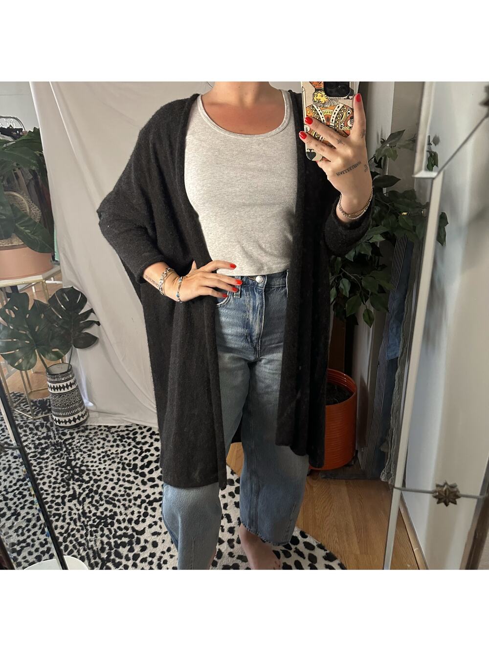 The Row Cashmere Silk Open Front Slouchy Cardigan Small Black